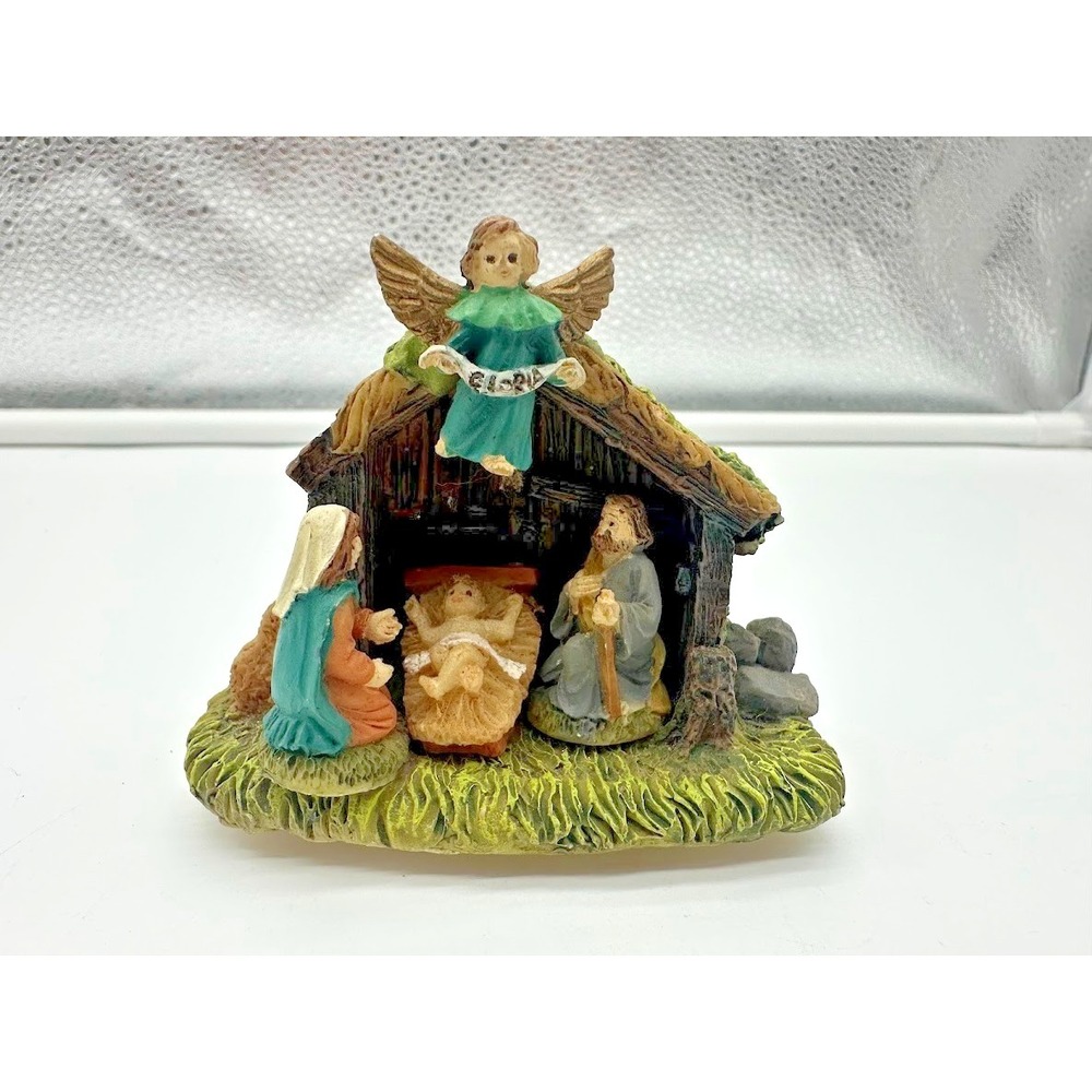 Rare Vintage Nativity Scene Figurine Holy Family Angel Manger Christmas Collecti